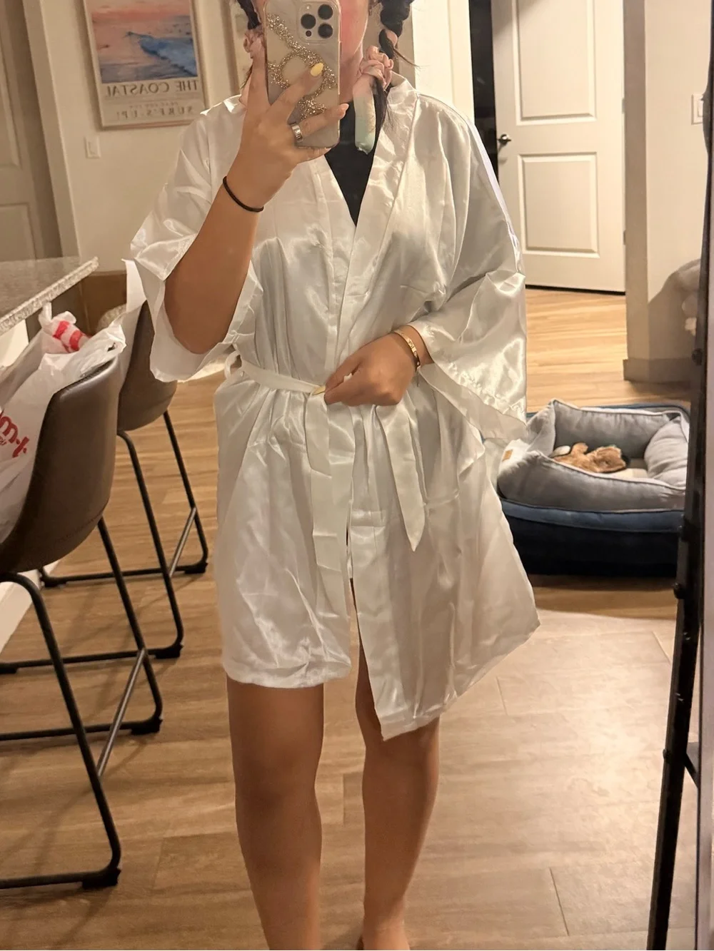 Bridal Satin Robe with Rhinestone 'Bride' Script - Picture 2 of 3